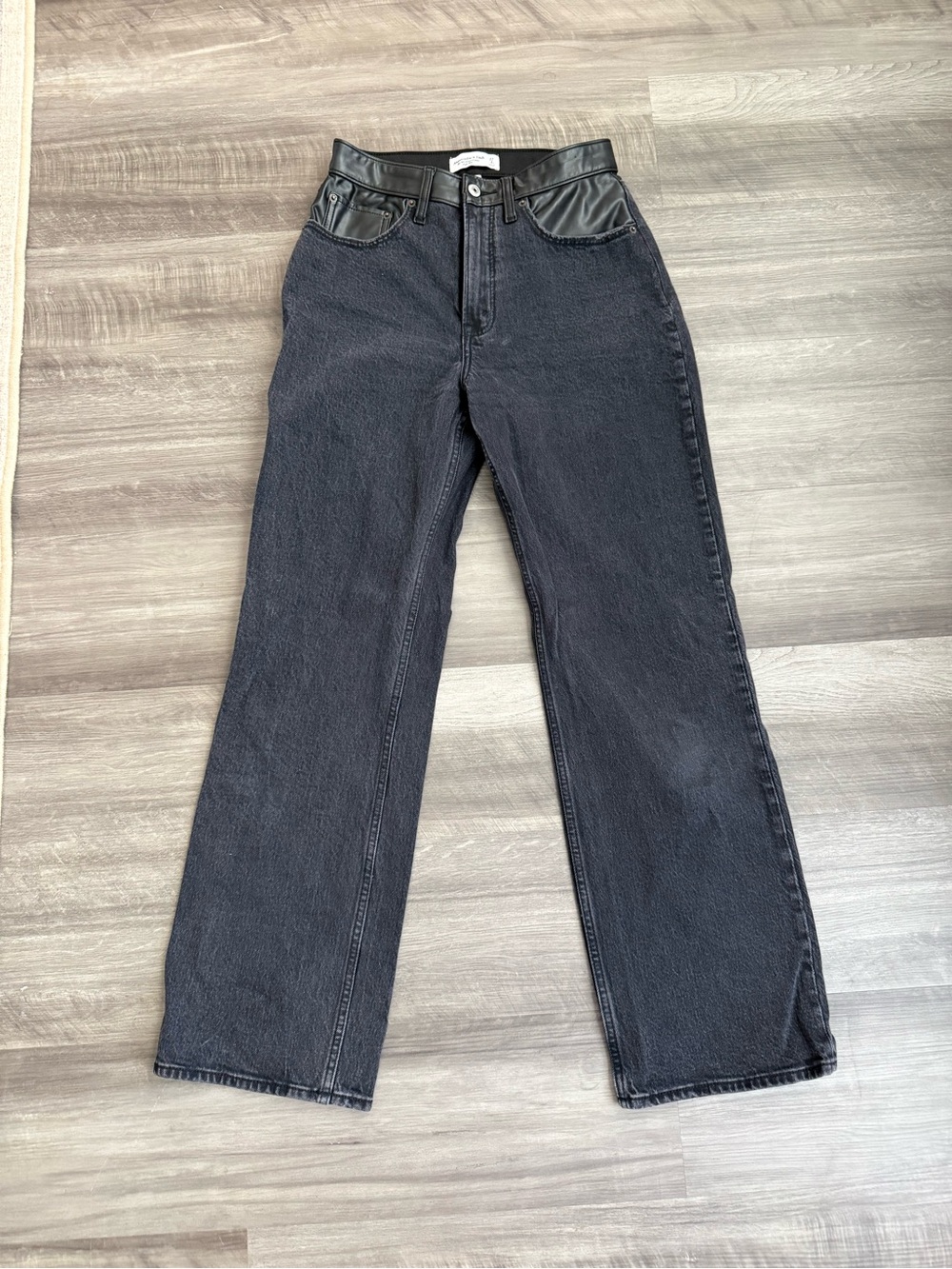 Abercrombie & Fitch Black Wide-Leg Jeans with Faux Leather Trim